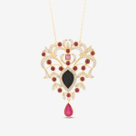 18-karat gold necklace with ruby stones, Kabe covered with kiswah