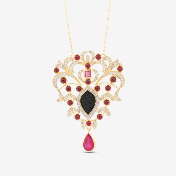 Kiswah Jewelry 18K Gold Ruby Kabe Covered Necklace 18-karat gold necklace with ruby stones, Kabe covered with kiswah