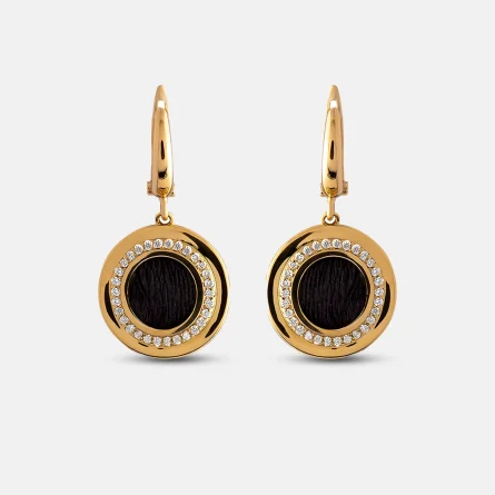 18K Gold Round Patterned Kaaba Cover Earrings with Diamonds - Image 2
