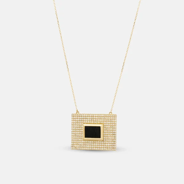 GKS205-GPWZ-18 Gold Setting Rectangular Diamond Kabe Covered Necklace