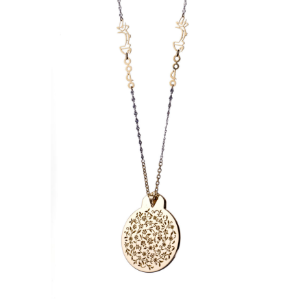 18-karat gold and diamond-detailed, round and rectangular-shaped Two Worlds Necklace.