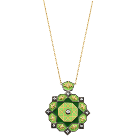 18-karat gold, diamond-studded, and green enameled Seljuk Star Necklace