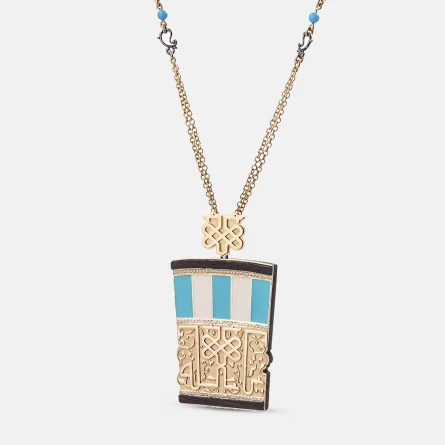 18K Gold Crescent-Masjid Necklace with Diamonds - Image 1