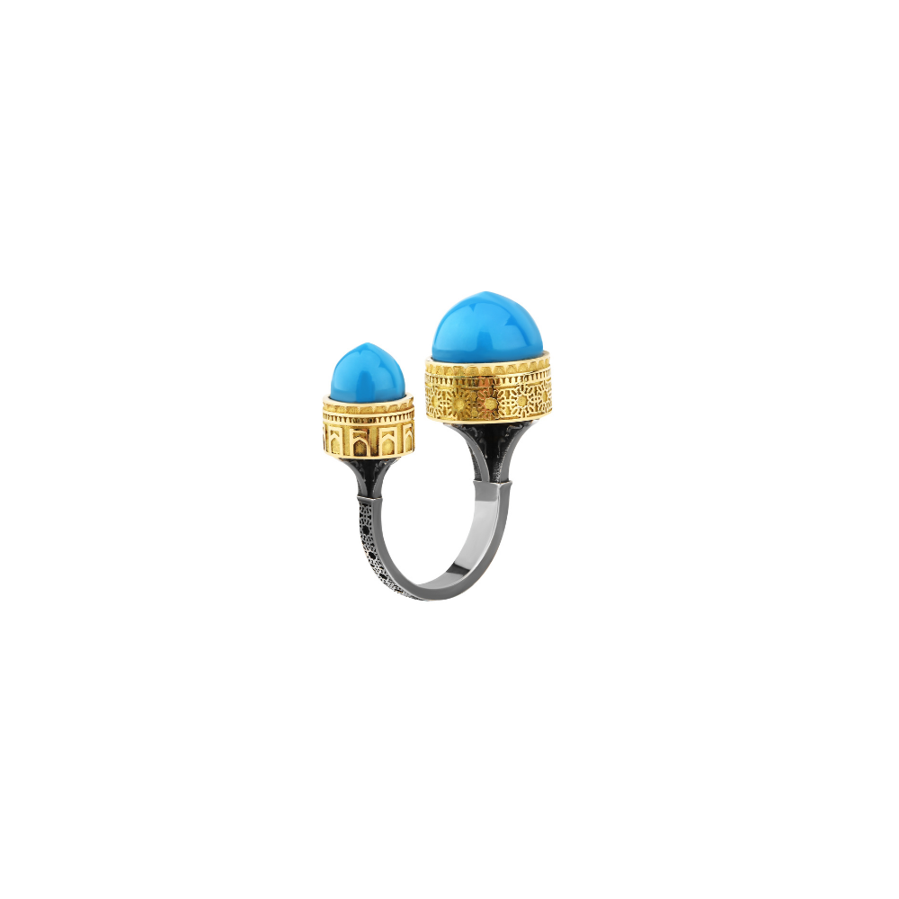18-karat gold and turquoise stone, double dome motif Double Dome Ring.