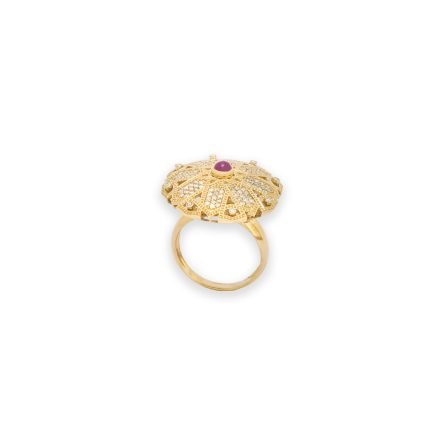 18K Gold Palace Flower Ruby Ring with Diamonds - Image 2