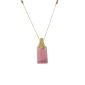 18-karat gold, raw cut Pink Tourmaline (Rubellite) stone, tulip motif pendant, vertical (column) form luxury necklace.