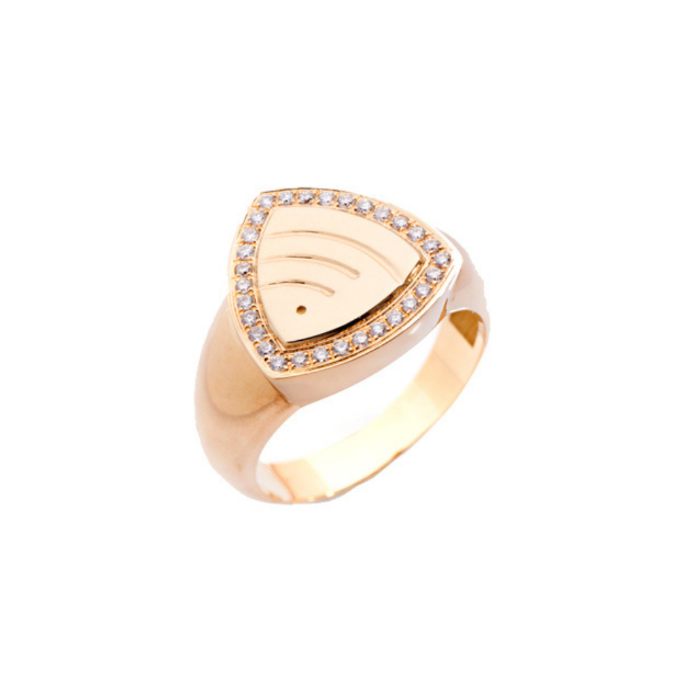 18-karat gold and diamond-studded Connection Ring shaped like a Wi-Fi symbol.