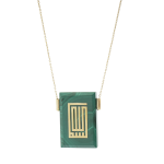 18-karat gold, malachite stone, teardrop-shaped Kufi script Malachite Kufi Necklace.