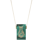 18k gold and malachite stone, teardrop-shaped tulip motif Malachite Tulip Motif Necklace.