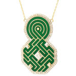 18-karat gold necklace with diamond stones, green enamel, inscribed with "Lâ İlâhe İllâ Hû."