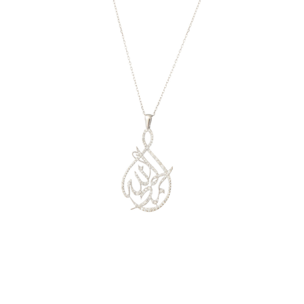18K Gold Diamond Love Art Necklace GSH154002 18-karat gold necklace with diamond stones, crafted with calligraphy art.