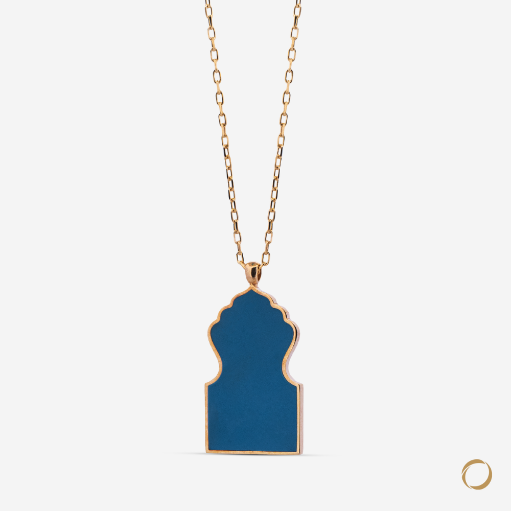 Gold-plated 925 sterling silver, blue enamel, circular-shaped Necklace.