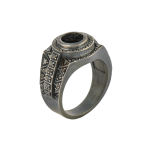 925 sterling silver, diamond, and Kaaba cover motif, geometric design Kudret Ring.