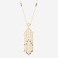 18-karat gold, ruby and diamond-studded, luxury necklace in an architectural-inspired geometric tassel (pendant) design.