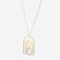 18-karat gold and diamond-studded, multi-colored enameled, Kufi calligraphy-engraved, vertical column-shaped necklace.
