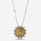 A luxurious necklace featuring an 18-karat gold and diamond-framed, twelve-pointed star design with a calligraphy motif at its center.