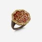 18-karat gold and diamond-detailed, red enameled, rose-shaped, calligraphy motif Seal Ring.