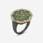 18-karat gold and diamond-detailed, emerald green enameled, rose-shaped calligraphy motif Art Ring (smoky body).