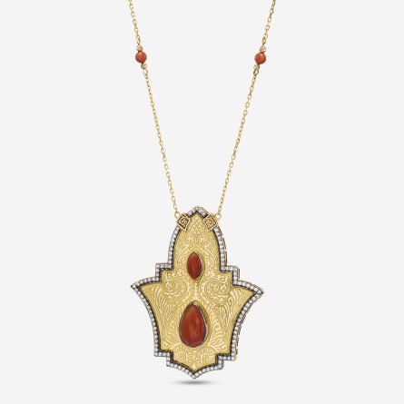 18K Gold Diamond Shahmeran Necklace with Red Enamel - Image 1