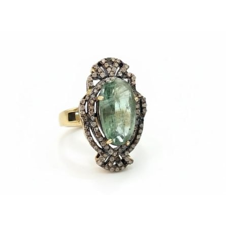 Antique Green Diamond Silver Ring - Image 1