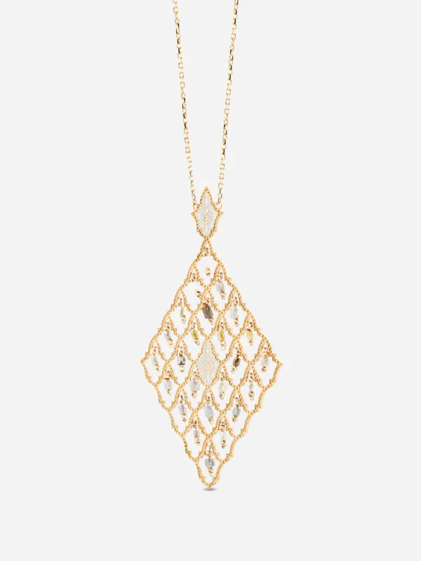 Mikro pırlanta taşlarla işlenmiş geometrik desenli 18 ayar altın kolye ucu