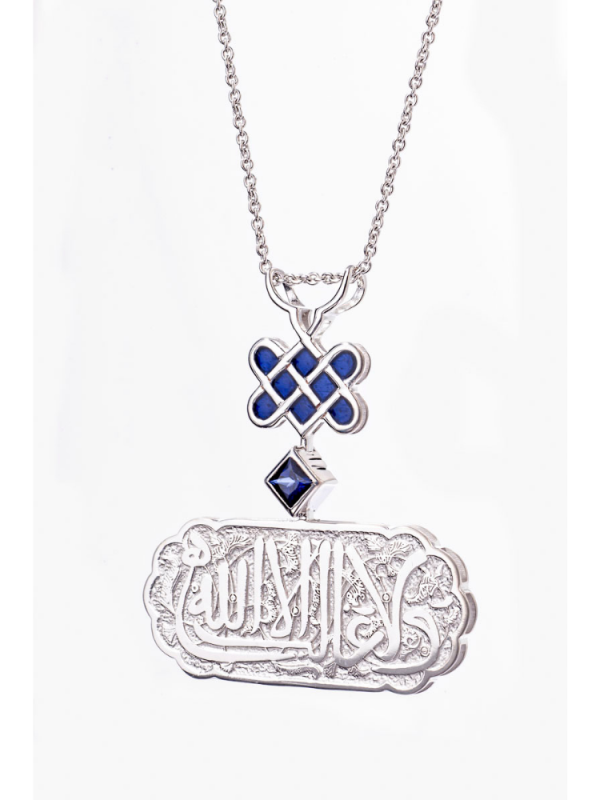 El Hamra Sarayı motifli doğal safir taşlı 18 ayar altın kolye ucu tasarımı