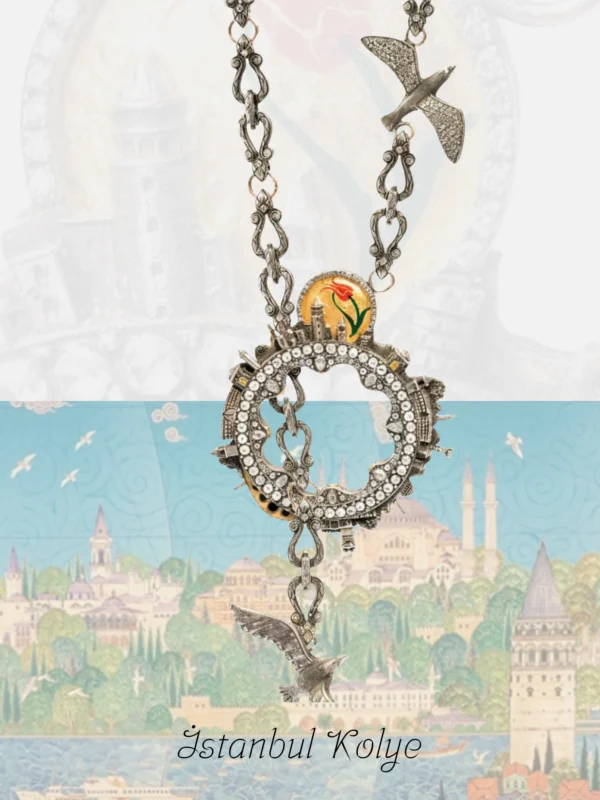 Yedi kademeli geometrik formda pırlanta taşlı 18 ayar altın kolye ucu