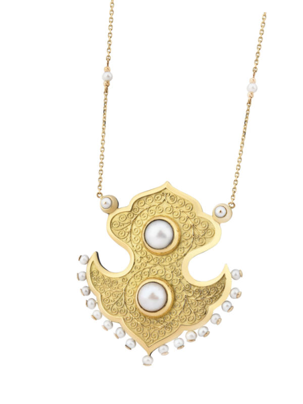 Doğal inci detaylı mikro altın işlemeli 18 ayar altın kolye ucu tasarımı