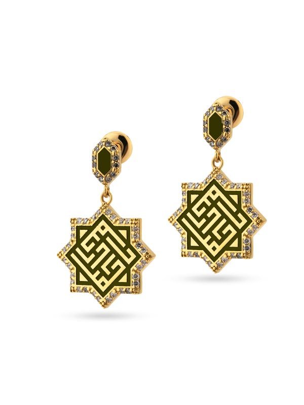 Damla formunda doğal yakut ve pırlanta taşlı 18 ayar altın küpe modeli