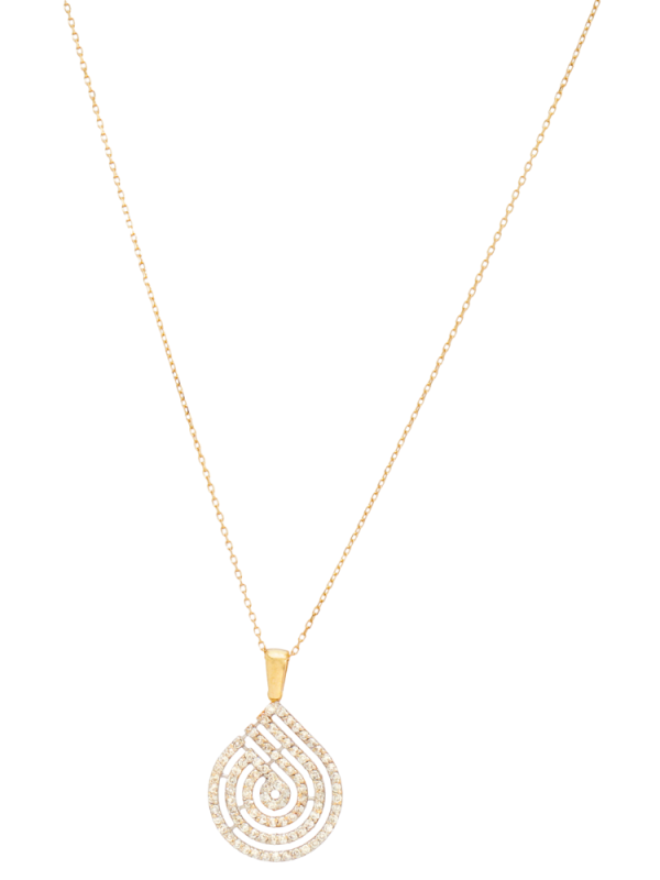 Pırlanta çevrelemeli ve mikro hat sanatı motifli 18 ayar altın kolye tasarımı