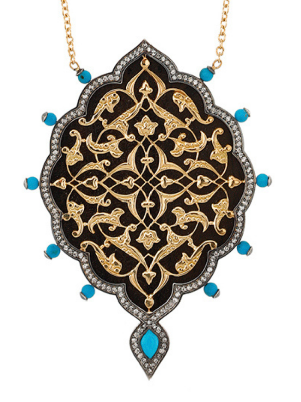 18 Ayar Altın Pırlantalı Firuze Siyahı Kolyesi