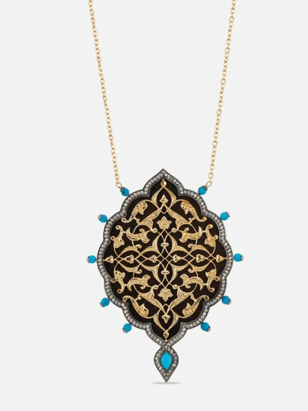 18K Gold Diamond Firuze Black Necklace