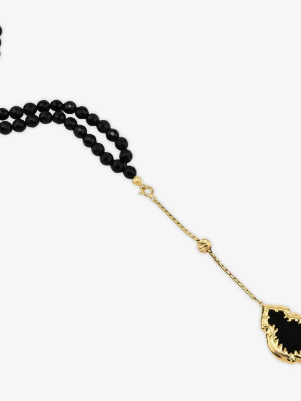 Altın kaplama 99'lu oniks taşlı gümüş tesbih kandil ve kabe örtüsü işlemeli