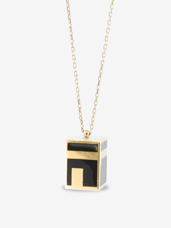 18k gold modern Kaaba cube necklace, minimalist cubic design Kaaba pendant.