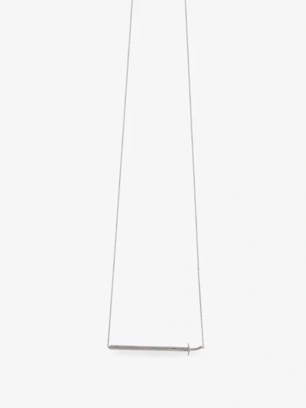 A minimalist necklace in a horizontal form, inspired by the sacred sword of the Prophet Muhammad, crafted from 925 sterling silver.